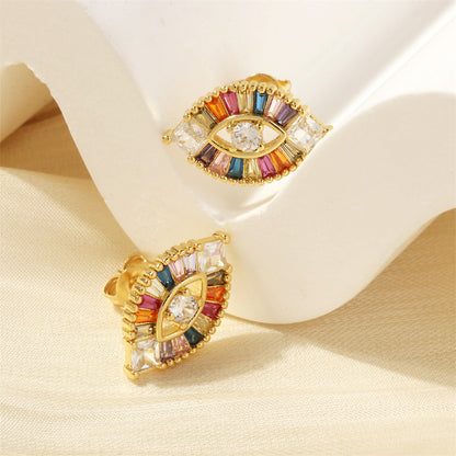 1 Pair Elegant Shiny Devil's Eye Plating Inlay Copper Zircon 18k Gold Plated Ear Studs