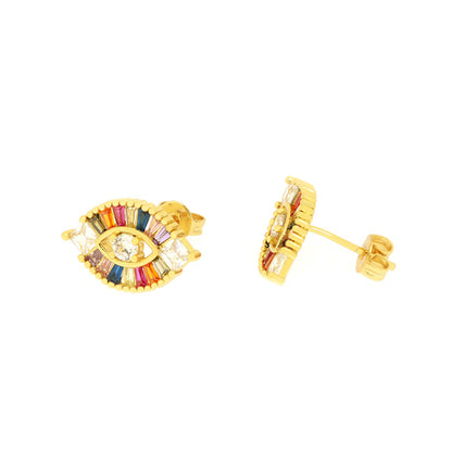 1 Pair Elegant Shiny Devil's Eye Plating Inlay Copper Zircon 18k Gold Plated Ear Studs