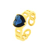 Ig Style Retro Heart Shape Copper Plating Inlay Zircon 18k Gold Plated Open Rings