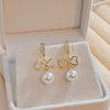 1 Pair Lady Flower Bow Knot Inlay Alloy Artificial Diamond Earrings