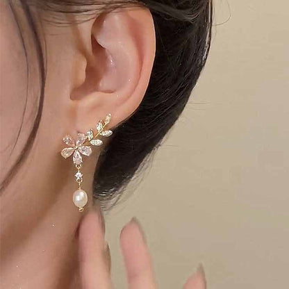 1 Pair Lady Flower Bow Knot Inlay Alloy Artificial Diamond Earrings