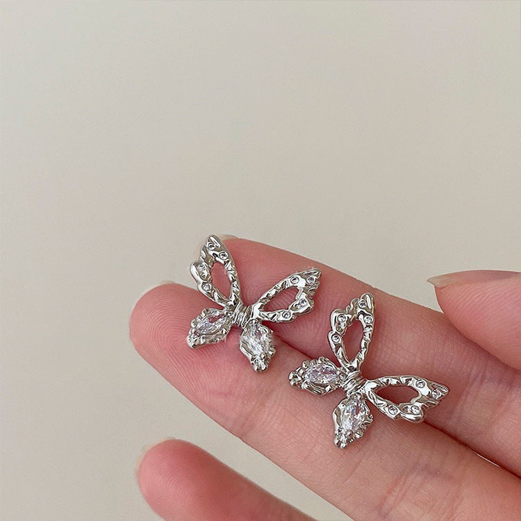 1 Pair Lady Flower Bow Knot Inlay Alloy Artificial Diamond Earrings