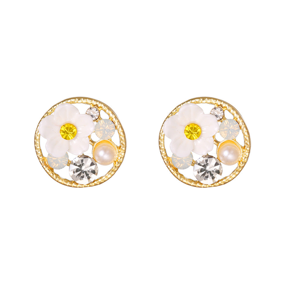 1 Pair Sweet Streetwear Flower Plating Inlay Alloy Artificial Gemstones Artificial Pearls Drop Earrings Ear Studs