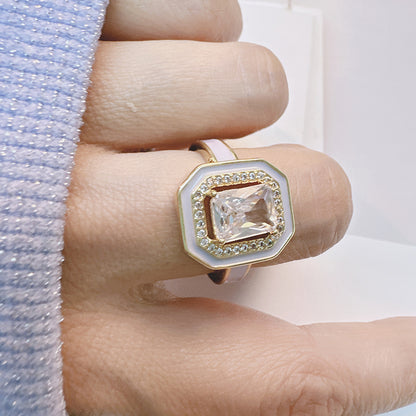 Retro Geometric Copper Enamel Inlay Zircon Open Rings