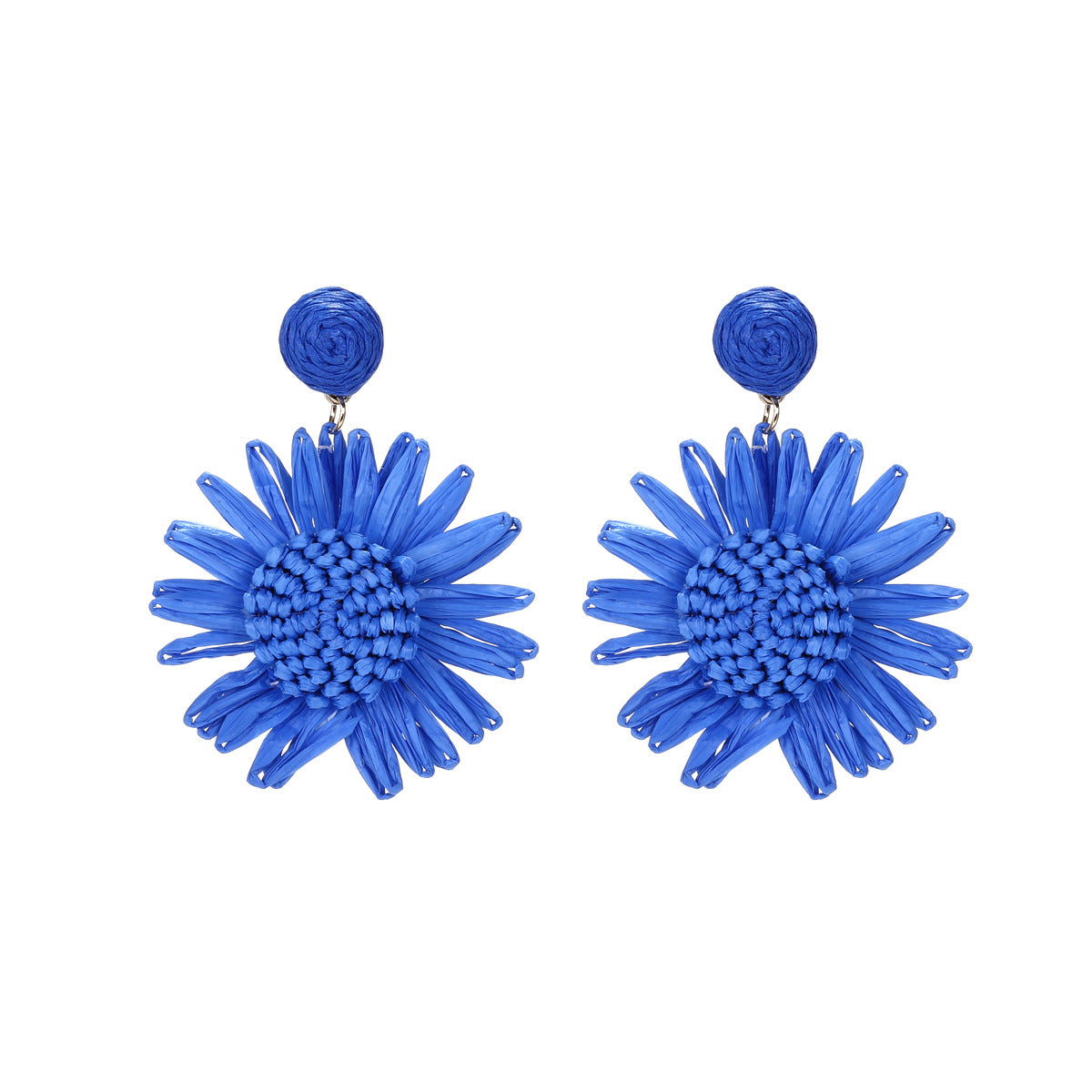 1 Pair Lady Flower Raffia Mixed Materials Drop Earrings