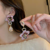 1 Pair Elegant Lady Sweet Geometric Heart Shape Bow Knot Inlay Alloy Artificial Pearls Zircon Earrings