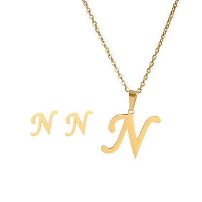 Classic Style Letter Stainless Steel Alloy Plating Earrings Necklace