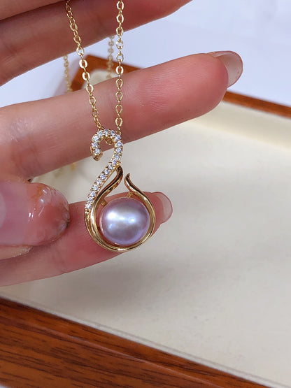 Lady Irregular Copper Inlay Freshwater Pearl Zircon Pendant Necklace