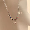 Novelty Sweet Round Heart Shape Flower Beaded Alloy Soft Clay Inlay Zircon Women's Pendant Necklace