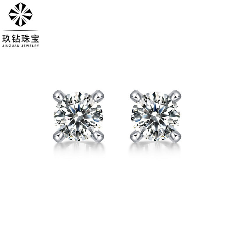 Lady Solid Color Sterling Silver Plating Inlay Moissanite Ear Studs