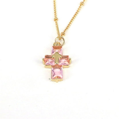 Casual Hip-hop Cross Copper Plating Inlay Zircon Gold Plated Pendant Necklace