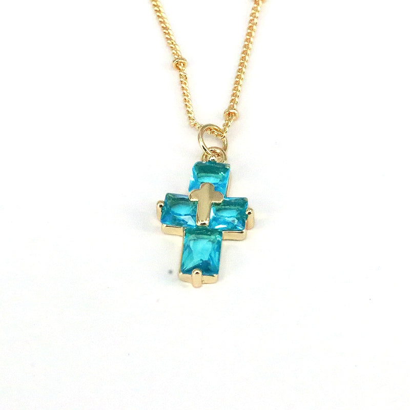 Casual Hip-hop Cross Copper Plating Inlay Zircon Gold Plated Pendant Necklace