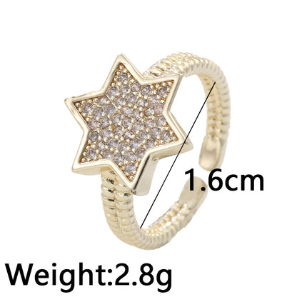 Casual Korean Style Star Copper Inlay Zircon Open Rings