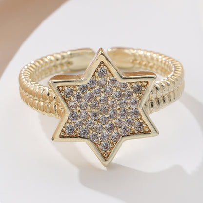 Casual Korean Style Star Copper Inlay Zircon Open Rings