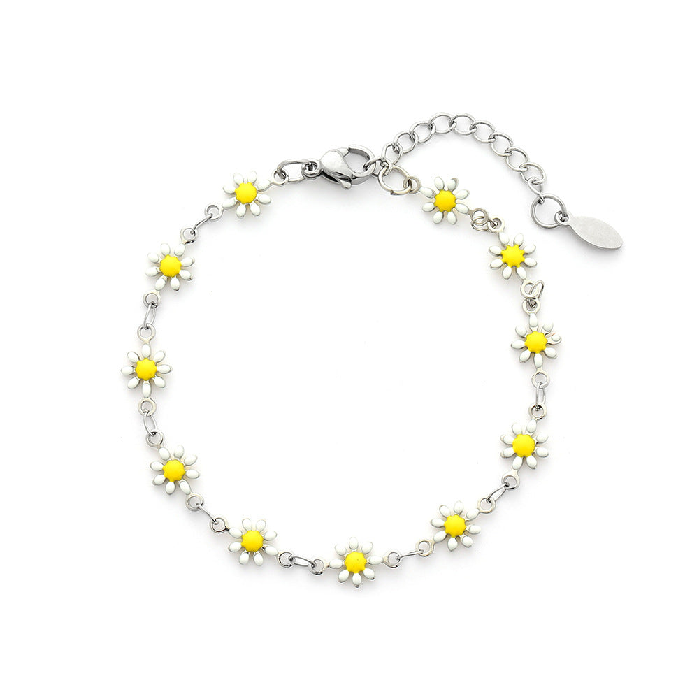 Cute Flower Stainless Steel Enamel Plating Bracelets