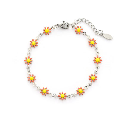 Cute Flower Stainless Steel Enamel Plating Bracelets