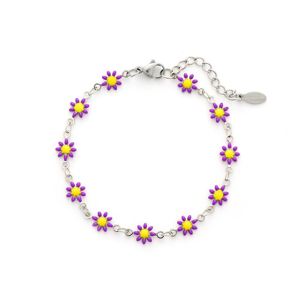 Cute Flower Stainless Steel Enamel Plating Bracelets