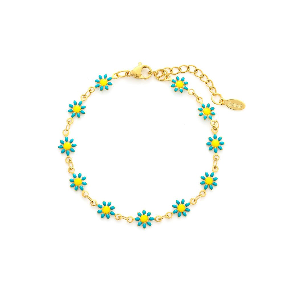 Cute Flower Stainless Steel Enamel Plating Bracelets