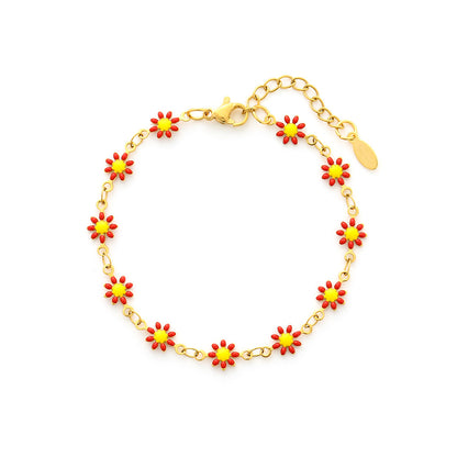 Cute Flower Stainless Steel Enamel Plating Bracelets