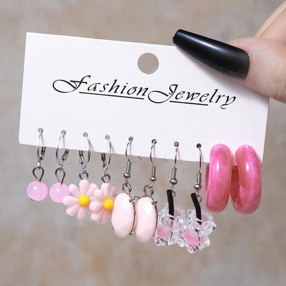 1 Set Cute Geometric Flower Plating Resin Drop Earrings Earrings