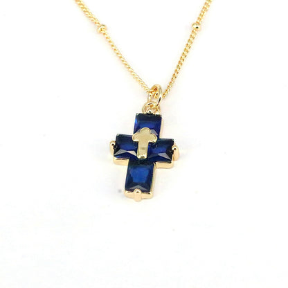 Casual Hip-hop Cross Copper Plating Inlay Zircon Gold Plated Pendant Necklace