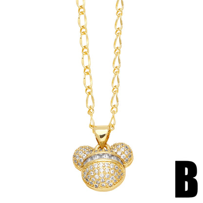 Ig Style Cute Little Bear Stainless Steel Copper 18k Gold Plated Zircon Pendant Necklace In Bulk