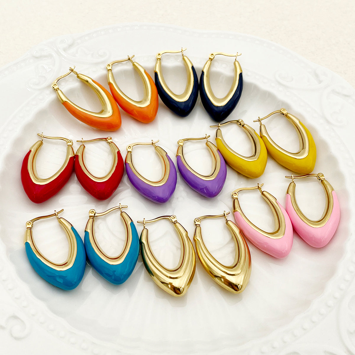 1 Pair Lady Streetwear U Shape Polishing Enamel Plating Stainless Steel Gold Plated Earrings