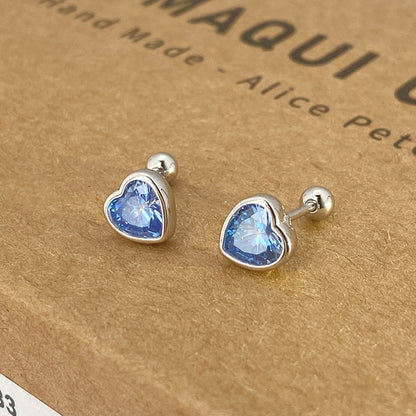 1 Pair Simple Style Heart Shape Plating Inlay Sterling Silver Artificial Gemstones Ear Studs