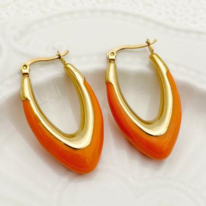 1 Pair Lady Streetwear U Shape Polishing Enamel Plating Stainless Steel Gold Plated Earrings