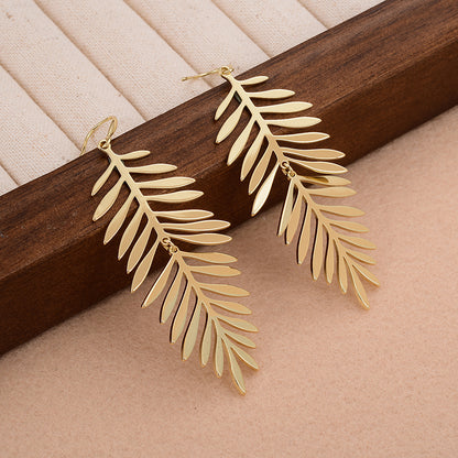 1 Pair Artistic Feather Plating Copper 14k Gold Plated Drop Earrings