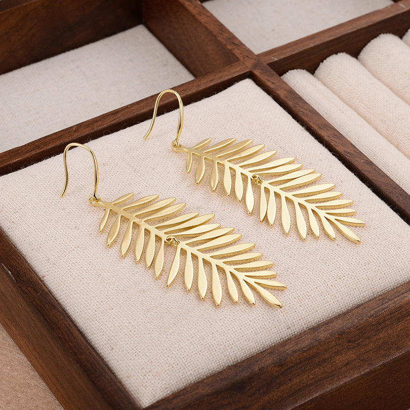 1 Pair Artistic Feather Plating Copper 14k Gold Plated Drop Earrings