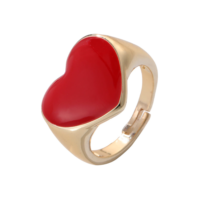 Elegant Streetwear Heart Shape Copper Enamel Open Rings