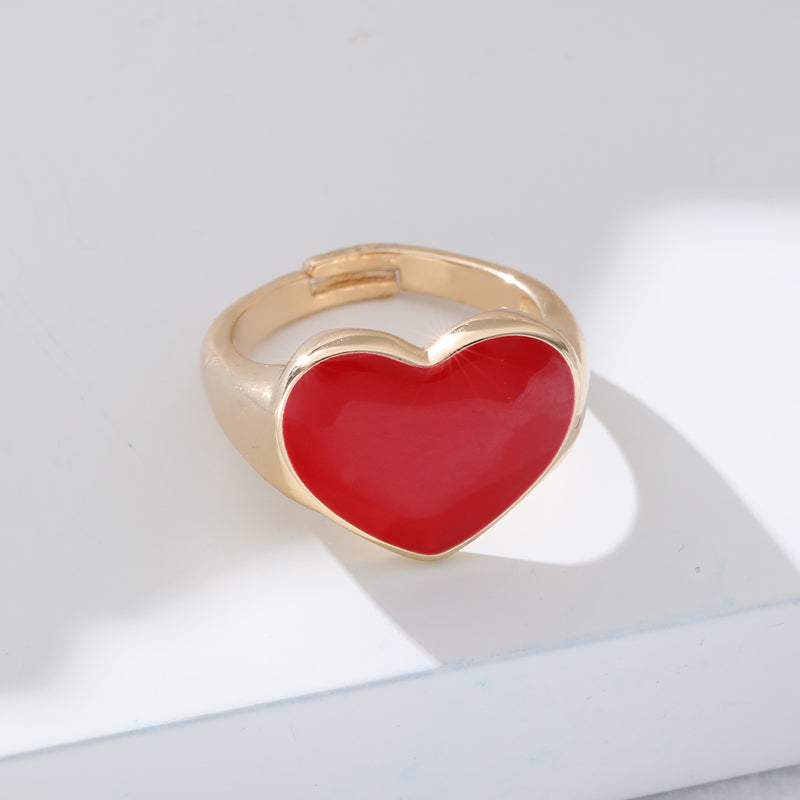 Elegant Streetwear Heart Shape Copper Enamel Open Rings