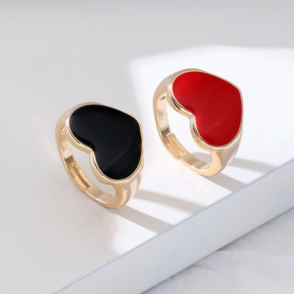 Elegant Streetwear Heart Shape Copper Enamel Open Rings