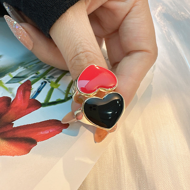 Elegant Streetwear Heart Shape Copper Enamel Open Rings