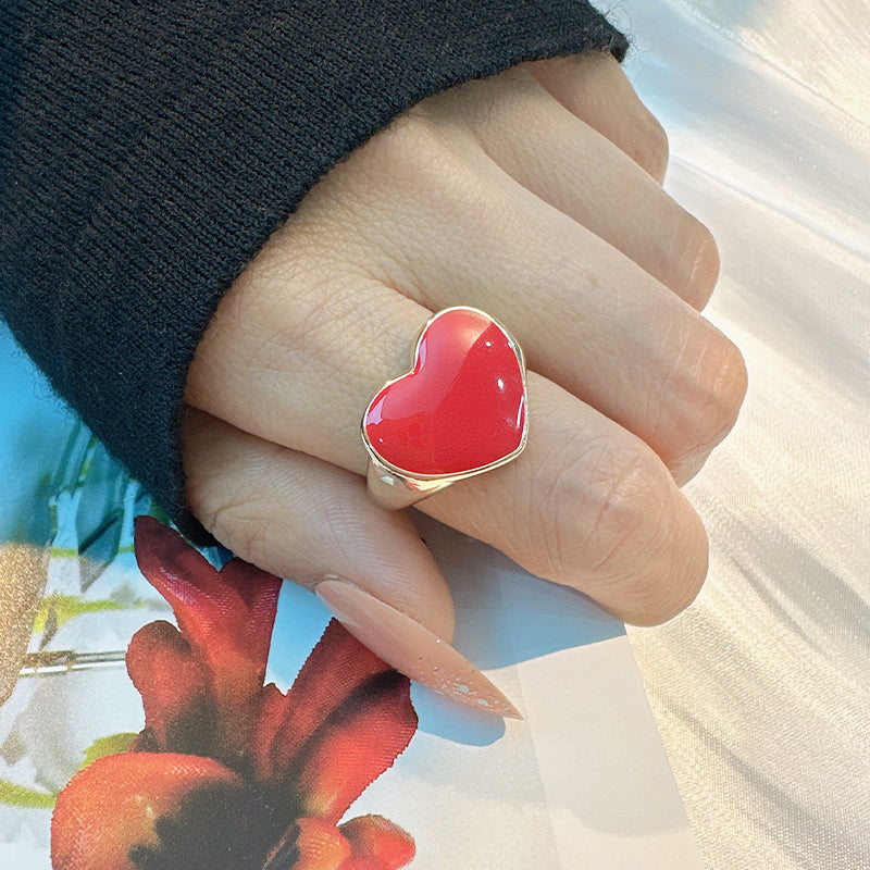 Elegant Streetwear Heart Shape Copper Enamel Open Rings