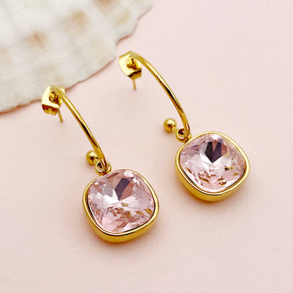 1 Pair Elegant Lady Sweet Square Polishing Plating Inlay Stainless Steel Zircon Gold Plated Drop Earrings