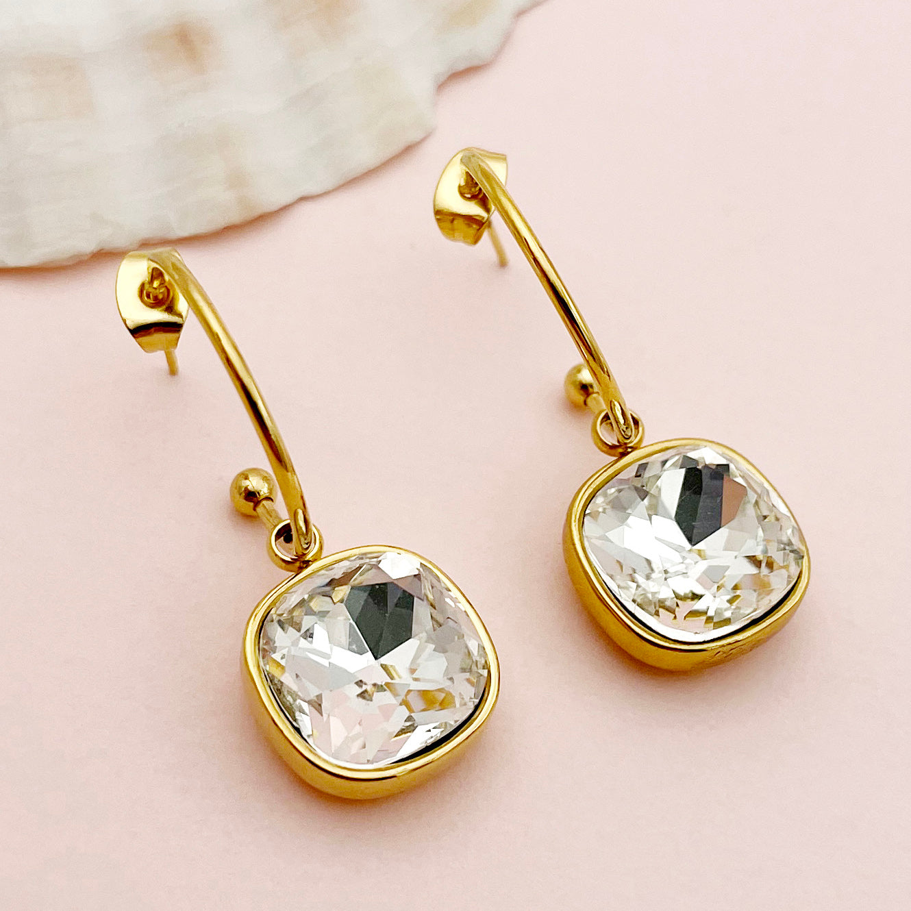 1 Pair Elegant Lady Sweet Square Polishing Plating Inlay Stainless Steel Zircon Gold Plated Drop Earrings