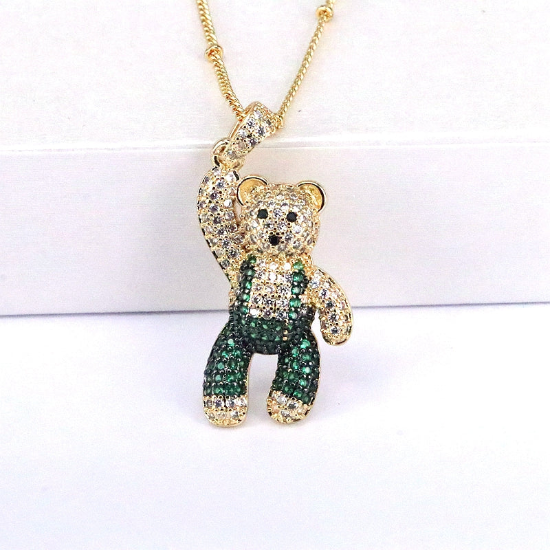 Casual Hip-hop Little Bear Copper Plating Inlay Copper Zircon Gold Plated Pendant Necklace