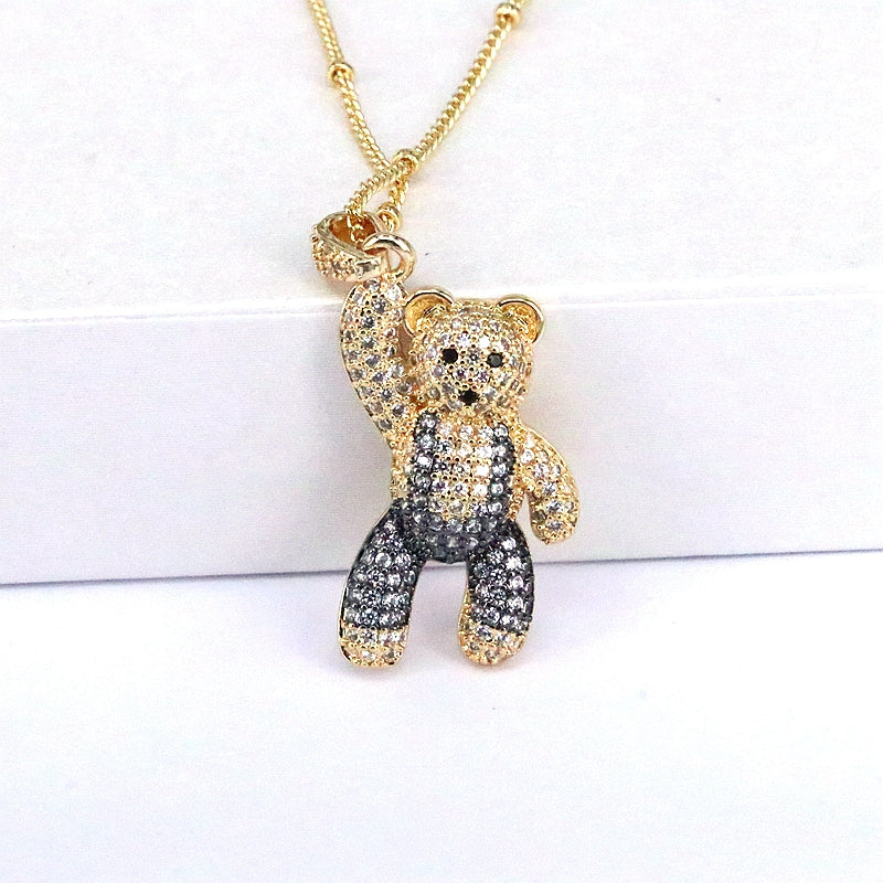 Casual Hip-hop Little Bear Copper Plating Inlay Copper Zircon Gold Plated Pendant Necklace