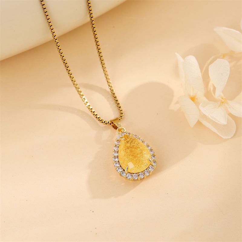 Sweet Round Oval Heart Shape Stainless Steel Plating Inlay Artificial Diamond 18k Gold Plated Pendant Necklace