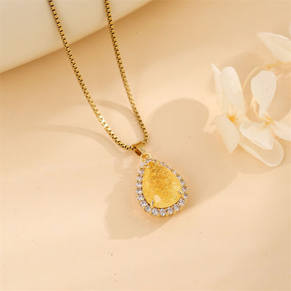 Sweet Round Oval Heart Shape Stainless Steel Plating Inlay Artificial Diamond 18k Gold Plated Pendant Necklace