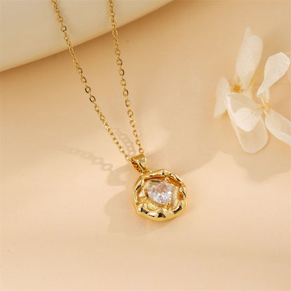 Sweet Round Oval Heart Shape Stainless Steel Plating Inlay Artificial Diamond 18k Gold Plated Pendant Necklace