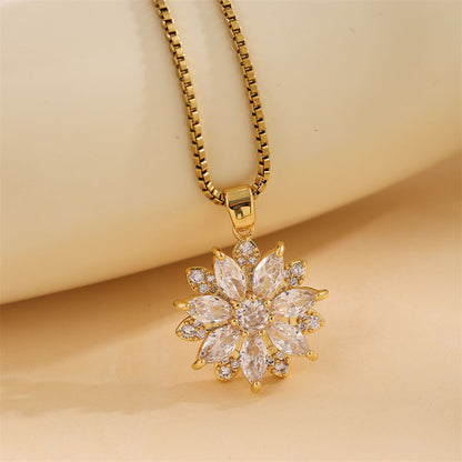 Cute Snowflake Stainless Steel Titanium Steel Plating Inlay Zircon 18k Gold Plated Pendant Necklace