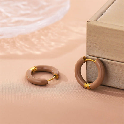 1 Pair Simple Style Circle Enamel Plating Stainless Steel Titanium Steel 18k Gold Plated Earrings