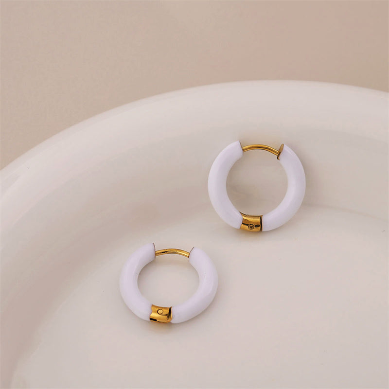 1 Pair Simple Style Circle Enamel Plating Stainless Steel Titanium Steel 18k Gold Plated Earrings