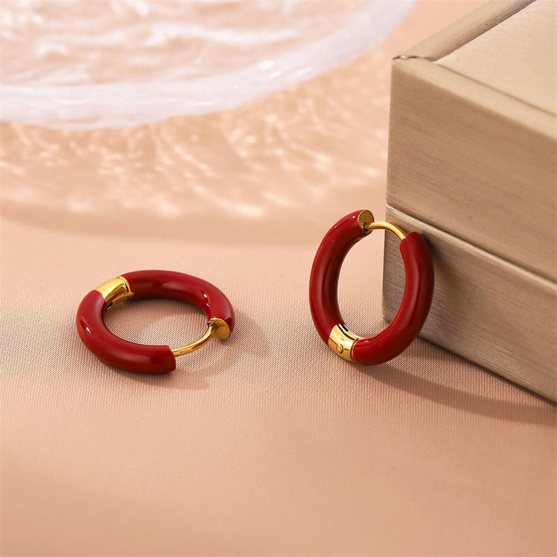 1 Pair Simple Style Circle Enamel Plating Stainless Steel Titanium Steel 18k Gold Plated Earrings