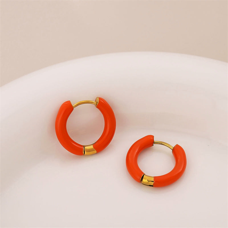 1 Pair Simple Style Circle Enamel Plating Stainless Steel Titanium Steel 18k Gold Plated Earrings