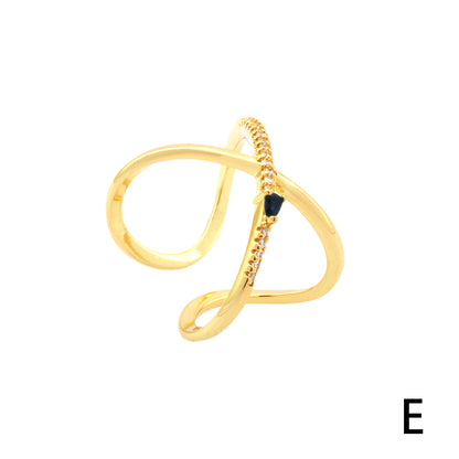 Simple Style Cross Lines Copper Plating Inlay Zircon 18k Gold Plated Open Rings