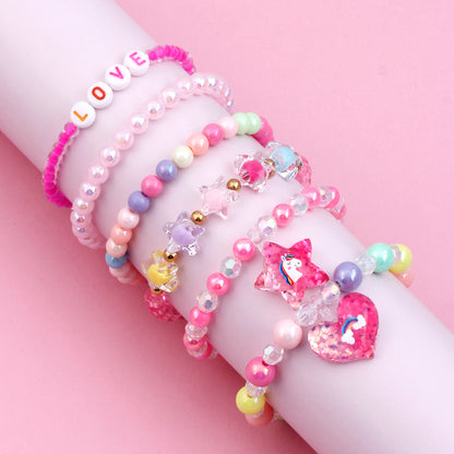 Cute Handmade Sweet Pentagram Heart Shape Arylic Plastic Resin Beaded Handmade Girl's Bracelets